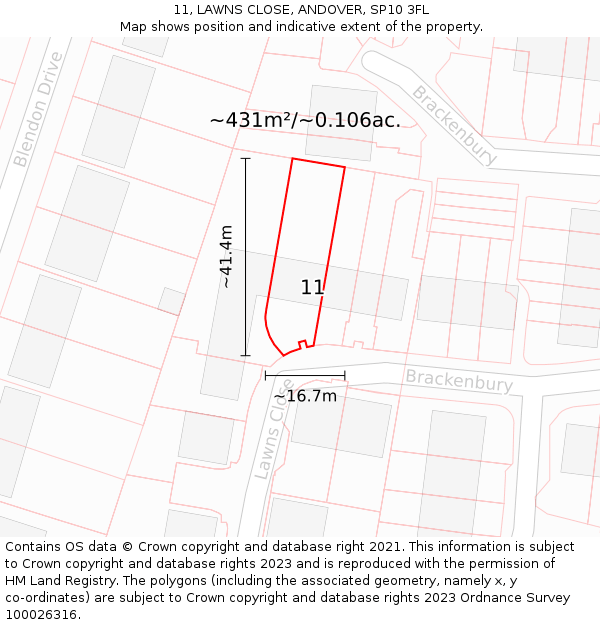 11, LAWNS CLOSE, ANDOVER, SP10 3FL: Plot and title map