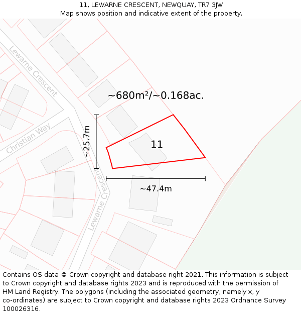 11, LEWARNE CRESCENT, NEWQUAY, TR7 3JW: Plot and title map