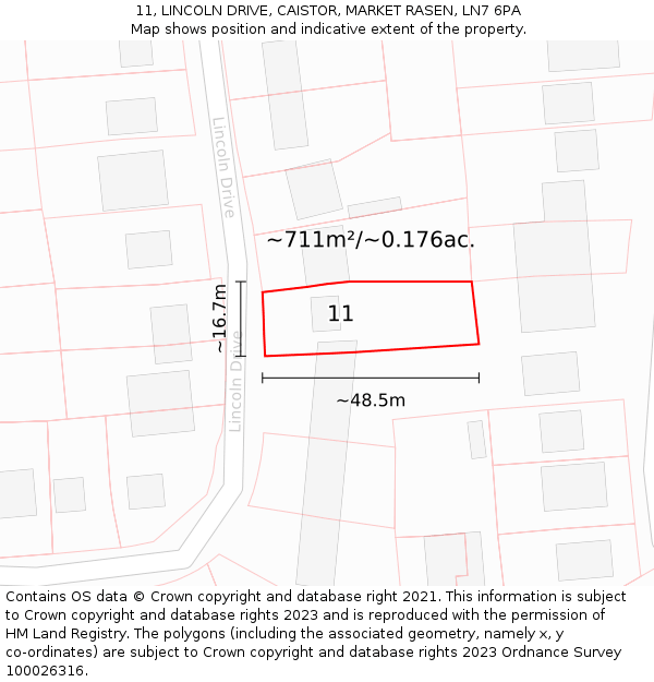 11, LINCOLN DRIVE, CAISTOR, MARKET RASEN, LN7 6PA: Plot and title map