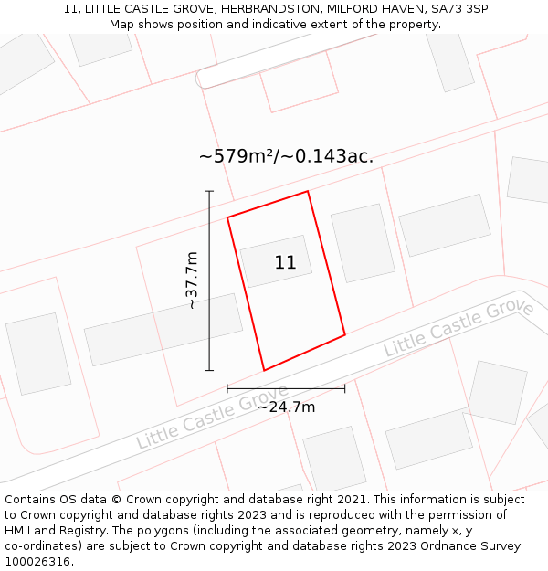 11, LITTLE CASTLE GROVE, HERBRANDSTON, MILFORD HAVEN, SA73 3SP: Plot and title map