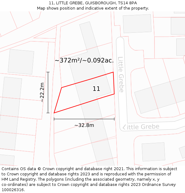 11, LITTLE GREBE, GUISBOROUGH, TS14 8PA: Plot and title map