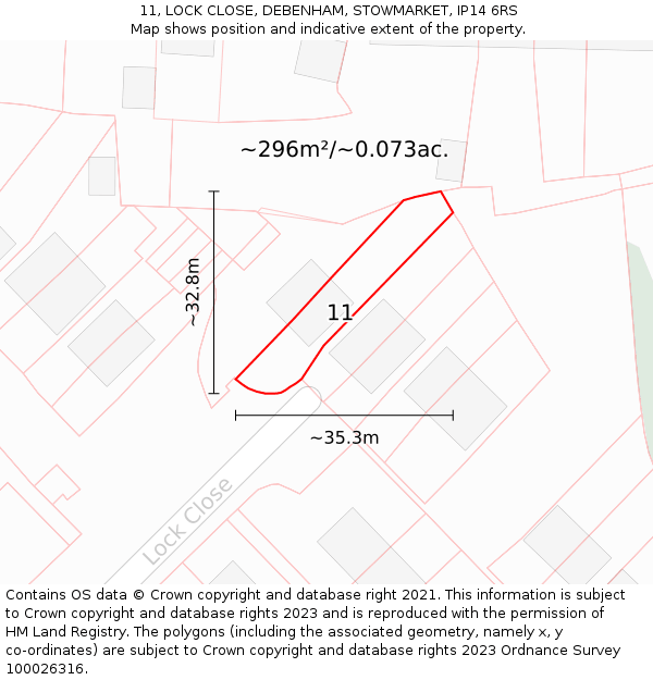 11, LOCK CLOSE, DEBENHAM, STOWMARKET, IP14 6RS: Plot and title map