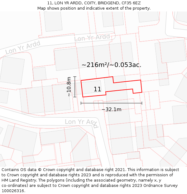 11, LON YR ARDD, COITY, BRIDGEND, CF35 6EZ: Plot and title map