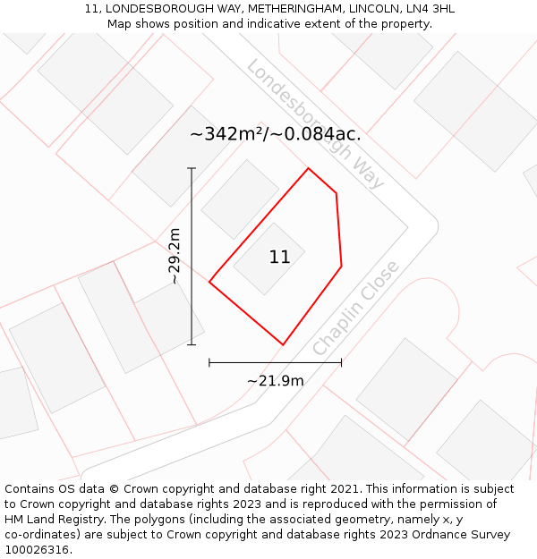 11, LONDESBOROUGH WAY, METHERINGHAM, LINCOLN, LN4 3HL: Plot and title map