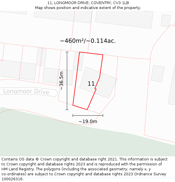 11, LONGMOOR DRIVE, COVENTRY, CV3 1LB: Plot and title map