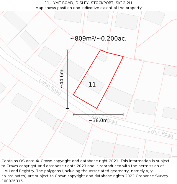 11, LYME ROAD, DISLEY, STOCKPORT, SK12 2LL: Plot and title map