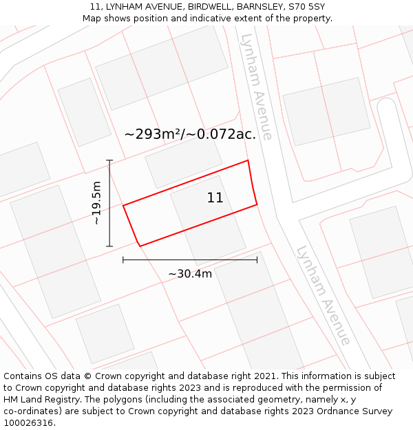 11, LYNHAM AVENUE, BIRDWELL, BARNSLEY, S70 5SY: Plot and title map