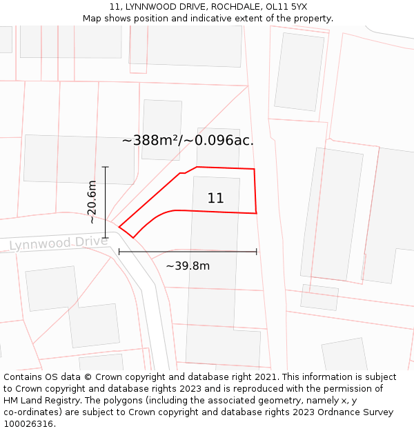 11, LYNNWOOD DRIVE, ROCHDALE, OL11 5YX: Plot and title map