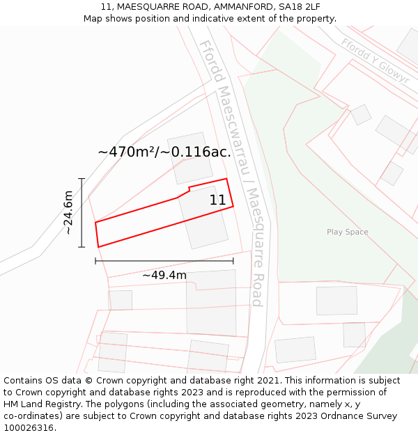 11, MAESQUARRE ROAD, AMMANFORD, SA18 2LF: Plot and title map