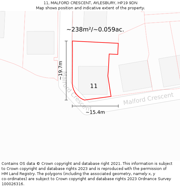 11, MALFORD CRESCENT, AYLESBURY, HP19 9DN: Plot and title map