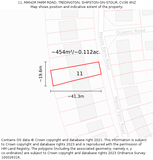 11, MANOR FARM ROAD, TREDINGTON, SHIPSTON-ON-STOUR, CV36 4NZ: Plot and title map