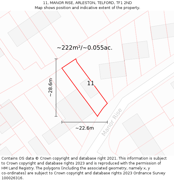 11, MANOR RISE, ARLESTON, TELFORD, TF1 2ND: Plot and title map