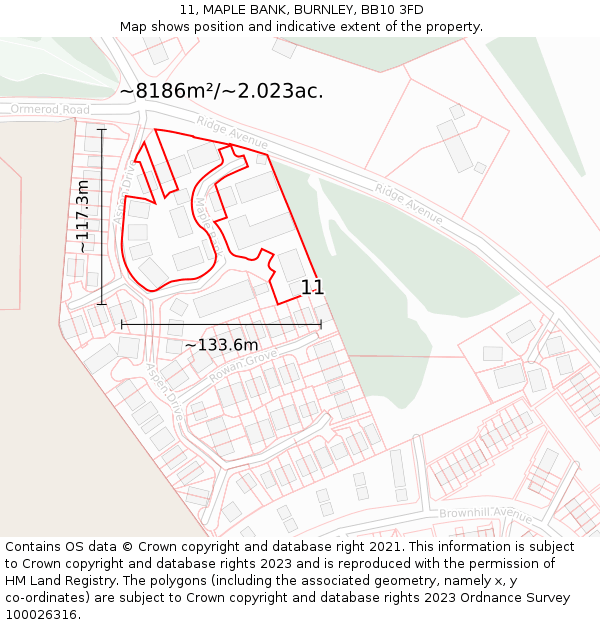 11, MAPLE BANK, BURNLEY, BB10 3FD: Plot and title map