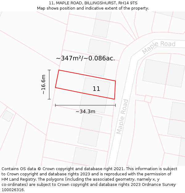 11, MAPLE ROAD, BILLINGSHURST, RH14 9TS: Plot and title map