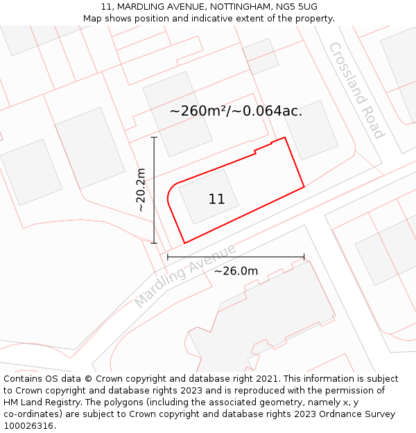 11, MARDLING AVENUE, NOTTINGHAM, NG5 5UG: Plot and title map