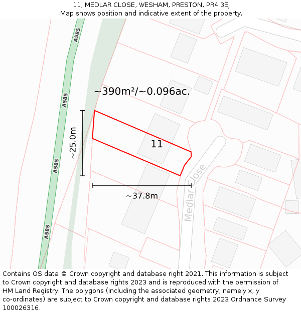 11, MEDLAR CLOSE, WESHAM, PRESTON, PR4 3EJ: Plot and title map