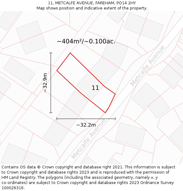 11, METCALFE AVENUE, FAREHAM, PO14 2HY: Plot and title map