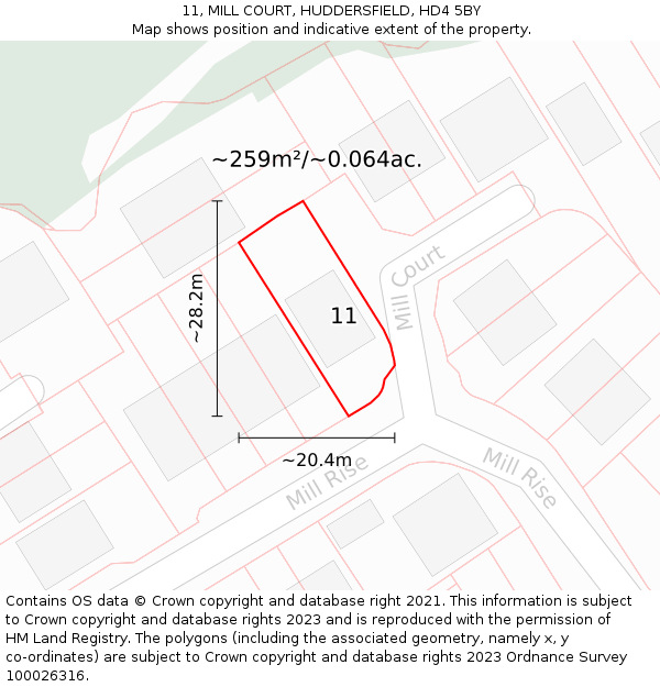 11, MILL COURT, HUDDERSFIELD, HD4 5BY: Plot and title map