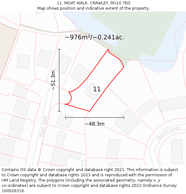 11, MOAT WALK, CRAWLEY, RH10 7ED: Plot and title map