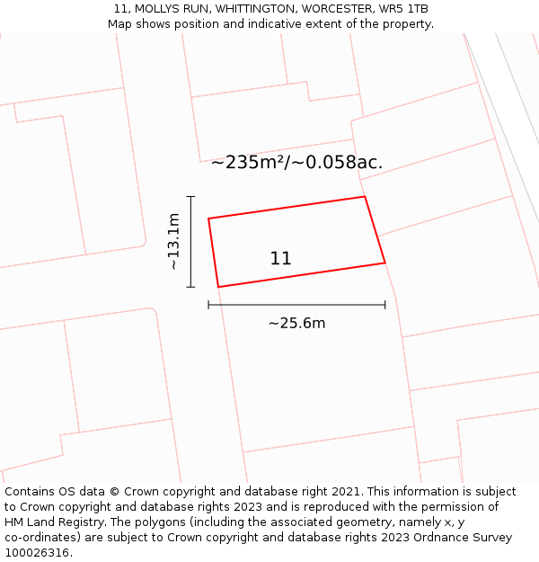 11, MOLLYS RUN, WHITTINGTON, WORCESTER, WR5 1TB: Plot and title map