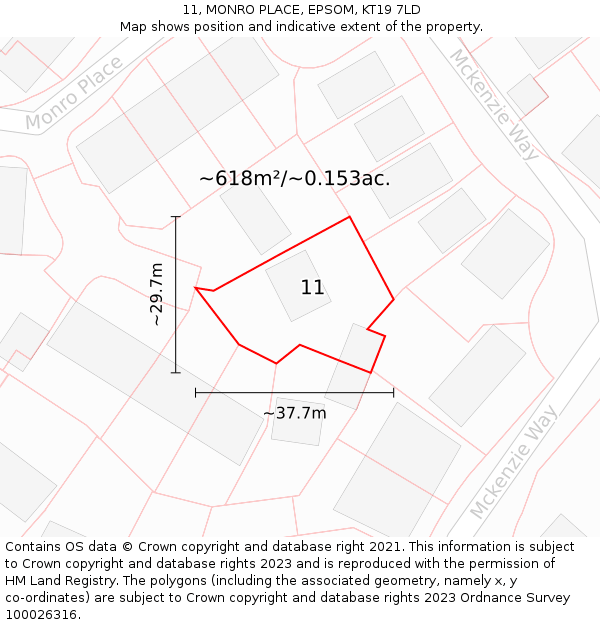 11, MONRO PLACE, EPSOM, KT19 7LD: Plot and title map