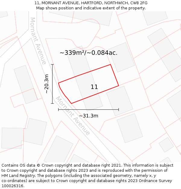 11, MORNANT AVENUE, HARTFORD, NORTHWICH, CW8 2FG: Plot and title map