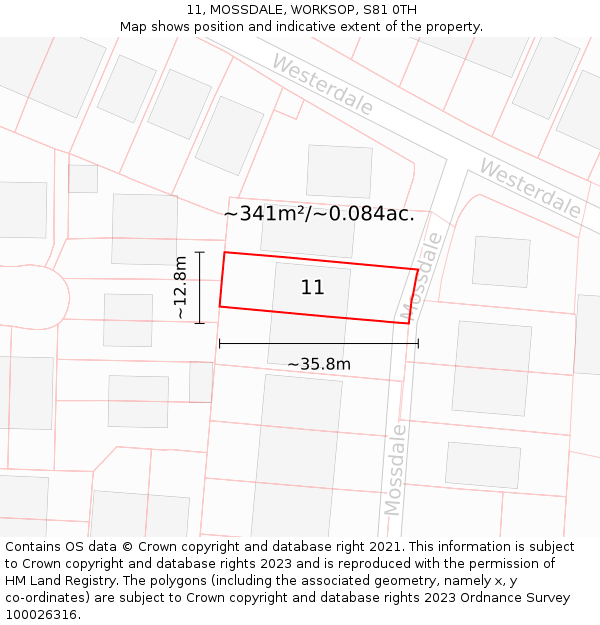 11, MOSSDALE, WORKSOP, S81 0TH: Plot and title map