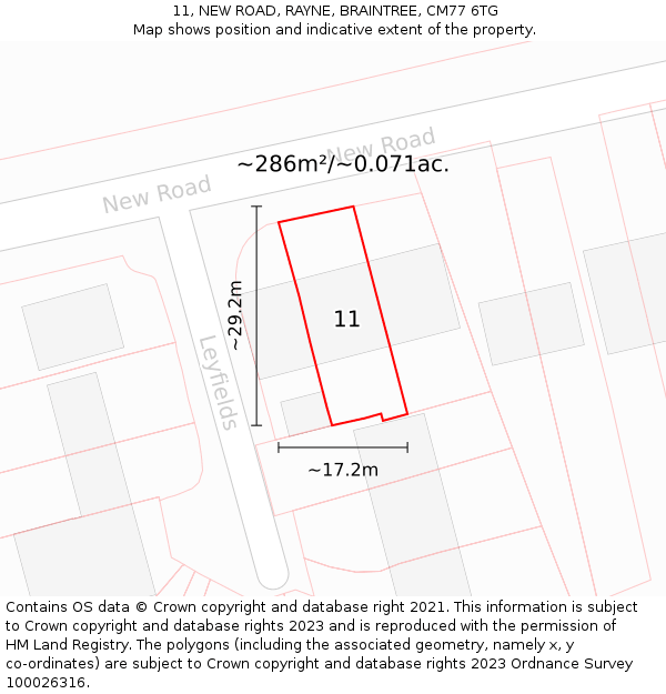 11, NEW ROAD, RAYNE, BRAINTREE, CM77 6TG: Plot and title map