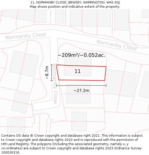 11, NORMANBY CLOSE, BEWSEY, WARRINGTON, WA5 0GJ: Plot and title map