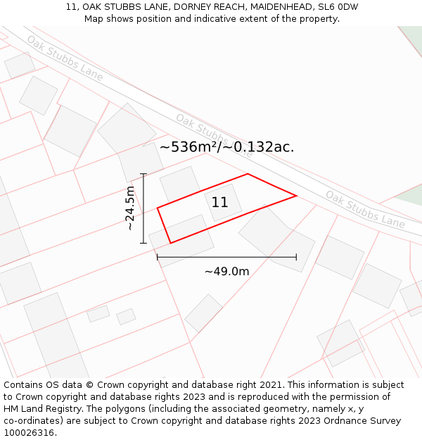 11, OAK STUBBS LANE, DORNEY REACH, MAIDENHEAD, SL6 0DW: Plot and title map