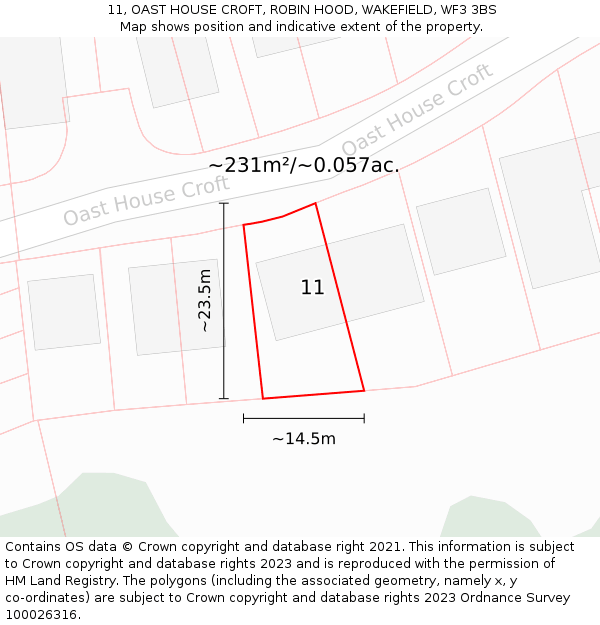 11, OAST HOUSE CROFT, ROBIN HOOD, WAKEFIELD, WF3 3BS: Plot and title map