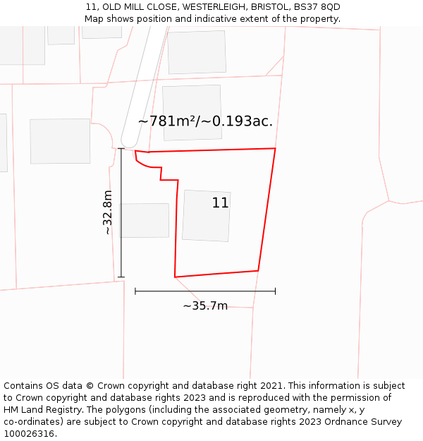 11, OLD MILL CLOSE, WESTERLEIGH, BRISTOL, BS37 8QD: Plot and title map