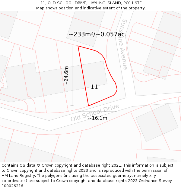 11, OLD SCHOOL DRIVE, HAYLING ISLAND, PO11 9TE: Plot and title map