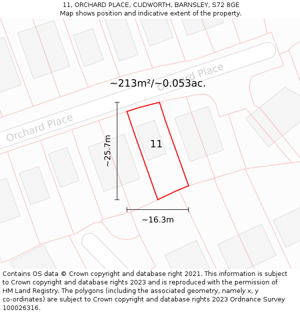 11, ORCHARD PLACE, CUDWORTH, BARNSLEY, S72 8GE: Plot and title map