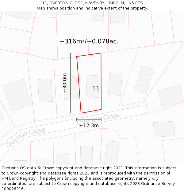 11, OVERTON CLOSE, NAVENBY, LINCOLN, LN5 0ES: Plot and title map