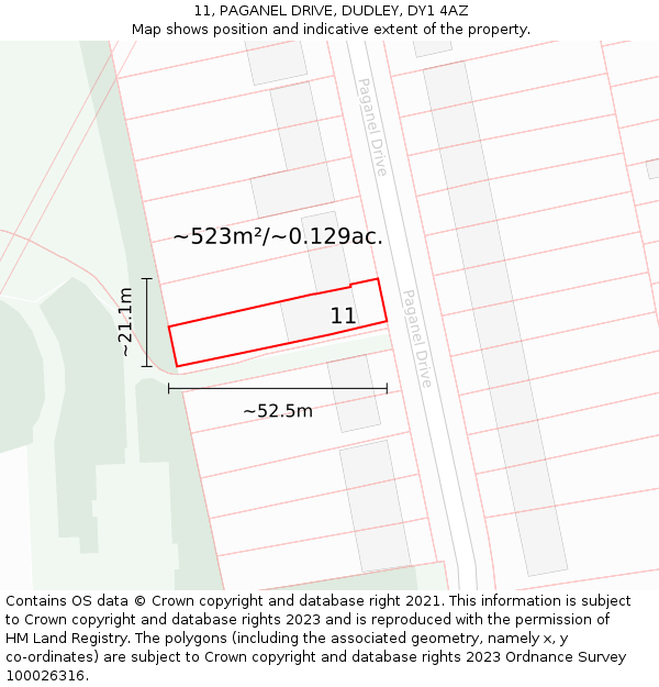 11, PAGANEL DRIVE, DUDLEY, DY1 4AZ: Plot and title map