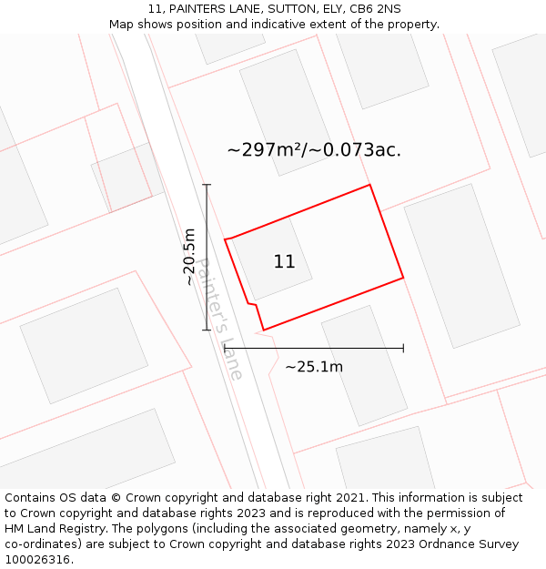 11, PAINTERS LANE, SUTTON, ELY, CB6 2NS: Plot and title map