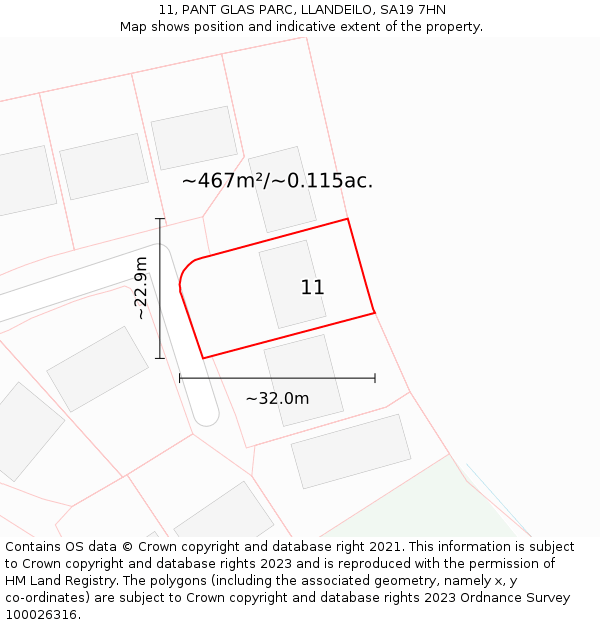 11, PANT GLAS PARC, LLANDEILO, SA19 7HN: Plot and title map