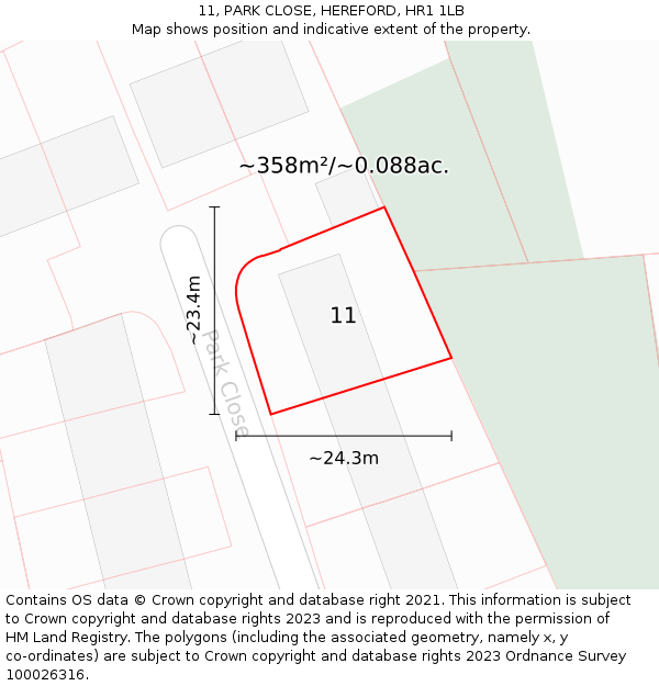 11, PARK CLOSE, HEREFORD, HR1 1LB: Plot and title map