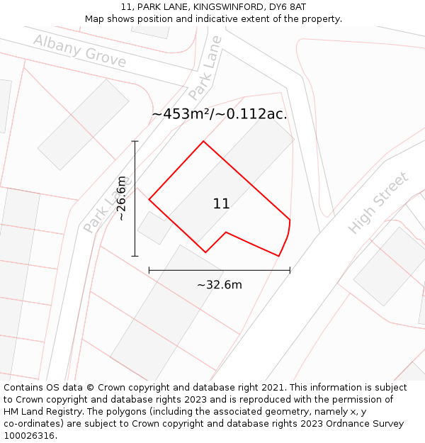 11, PARK LANE, KINGSWINFORD, DY6 8AT: Plot and title map