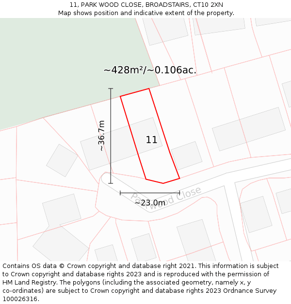 11, PARK WOOD CLOSE, BROADSTAIRS, CT10 2XN: Plot and title map