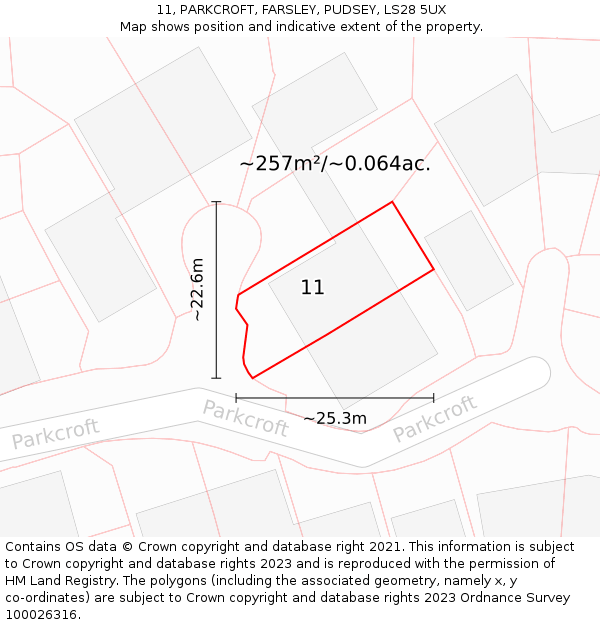 11, PARKCROFT, FARSLEY, PUDSEY, LS28 5UX: Plot and title map