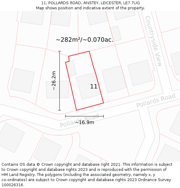 11, POLLARDS ROAD, ANSTEY, LEICESTER, LE7 7UG: Plot and title map