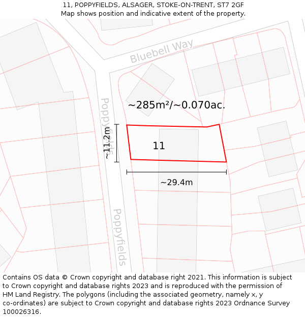 11, POPPYFIELDS, ALSAGER, STOKE-ON-TRENT, ST7 2GF: Plot and title map