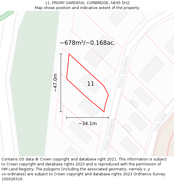 11, PRIORY GARDENS, CORBRIDGE, NE45 5HZ: Plot and title map