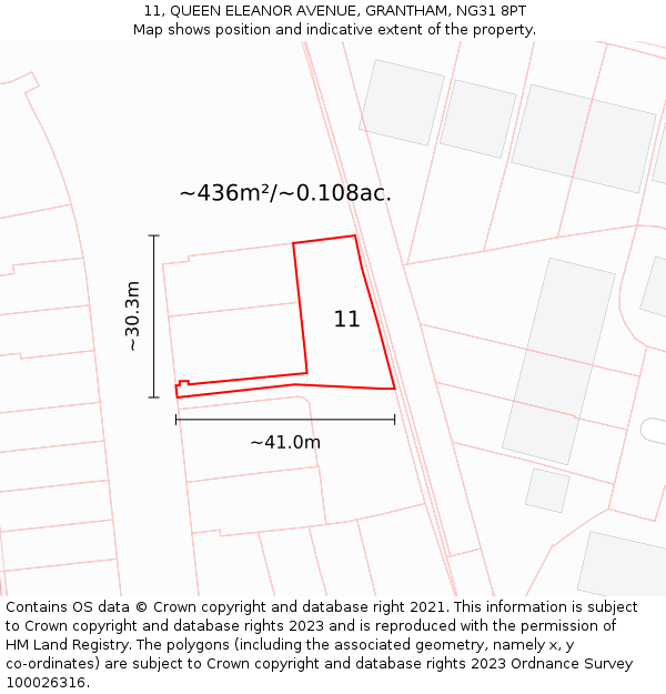 11, QUEEN ELEANOR AVENUE, GRANTHAM, NG31 8PT: Plot and title map