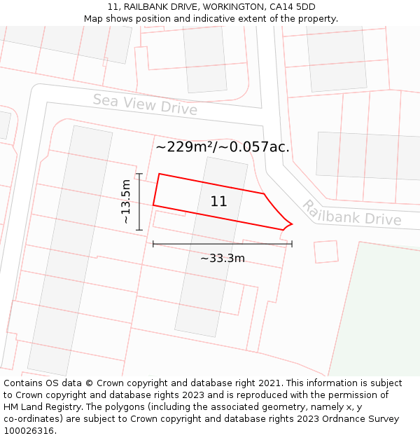 11, RAILBANK DRIVE, WORKINGTON, CA14 5DD: Plot and title map