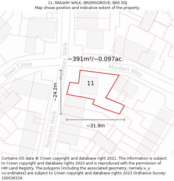 11, RAILWAY WALK, BROMSGROVE, B60 3GJ: Plot and title map