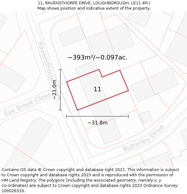 11, RAVENSTHORPE DRIVE, LOUGHBOROUGH, LE11 4PU: Plot and title map