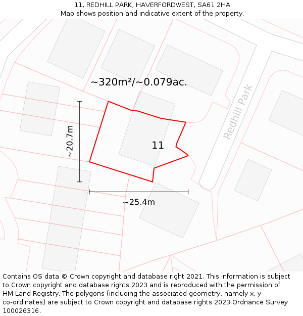 11, REDHILL PARK, HAVERFORDWEST, SA61 2HA: Plot and title map